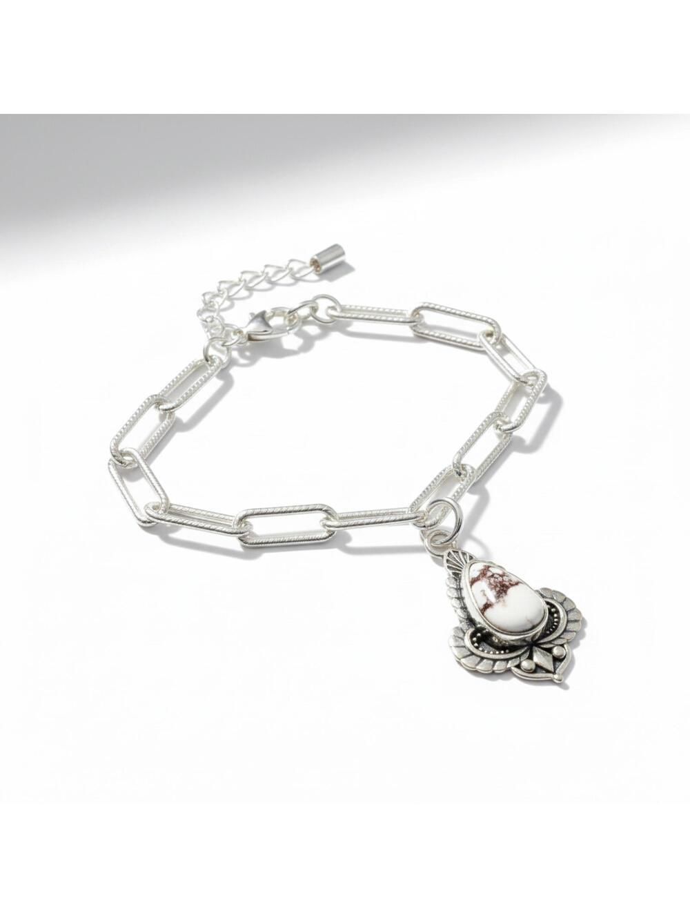 Wild Horse Sterling Silver 925 Paperclip Charm Bracelet 6"-7.5" - Picture 3 of 5